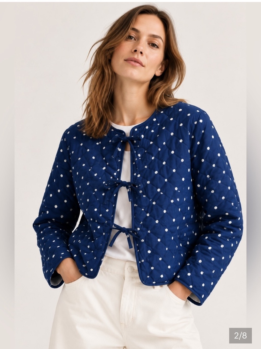 Quilted Polka Dot Tie-Front Jacket by Avec Les
Filles